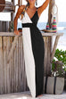 Mixiedress V Neck Waisted Color Block Maxi Cami Dress