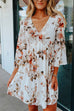 Mixiedress V Neck Bell Sleeves Printed Swing Dress