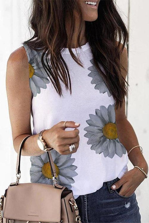 Mixiedress Crewneck Sleeveless Sunflower Casual Tops