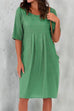 Mixiedress Half Sleeve Ruched Shift Cotton Linen Dress