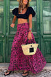 Mixiedress Smocked Waist Printed Maxi Ruffle Swing Skirt