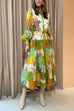Mixiedress Balloon Sleeve Tie Waist Graphic Pattern Swing Shirt Dress