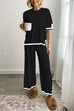 Mixiedress Color Block Short Sleeves Side Split Pullover Wide Leg Pants Knitting Loungewear Set