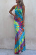 Mixiedress Sleeveless Halter Backless Maxi Tie Dye Dress