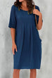 Mixiedress Half Sleeve Ruched Shift Cotton Linen Dress
