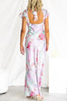 Deep V Neck Backless Slit Floral Print Satin Maxi Dress