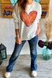 Drop Shoulder Casual Heart Grahic Printed SweatShirt