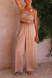 Mixiedress Ruffle Cami Top Drawstring Waist Wide Leg Pants Satin Set