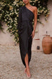 Mixiedress One Shoulder Tie Waist Satin Tulip Maxi Party Dress