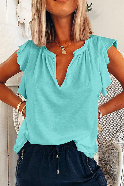 Mixiedress V Neck Solid Ruffle T-shirt