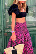 Mixiedress Smocked Waist Printed Maxi Ruffle Swing Skirt