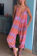 Mixiedress V Neck Tie Shoulder Pockets Tie Dye Cami Jumpsuit