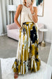 High Waist Printed Ruffle Swing Maxi Skirt