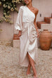 Mixiedress One Shoulder Tie Waist Satin Tulip Maxi Party Dress