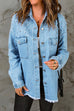 Mixiedress Pearls Beading Raw Hem Distressed Denim Shirt Jacket