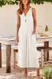 Mixiedress Ruched V Neck Cut Out Sleeveless Wide Leg Jumpsuit