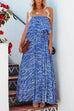 Mixiedress Sleeveless Off Shoulder Waisted Slit Maxi Printed Swing Dress