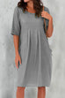 Mixiedress Half Sleeve Ruched Shift Cotton Linen Dress