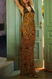 Mixiedress Backless V Neck Lace Splice Printed Maxi Bodycon Dress