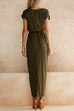 Mixiedress Casual Crewneck Tie Waist Slit Dress