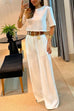 Mixiedress Crewneck Short Sleeve Crop Top Wide Leg Palazzo Pants Outfits Set