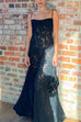 Mixiedress Spaghetti Strap Back Lace-up Applique Flower Lace Maxi Dress