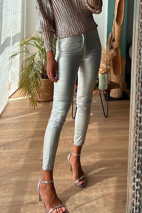 High Waisted Stretch Faux Leather Pants