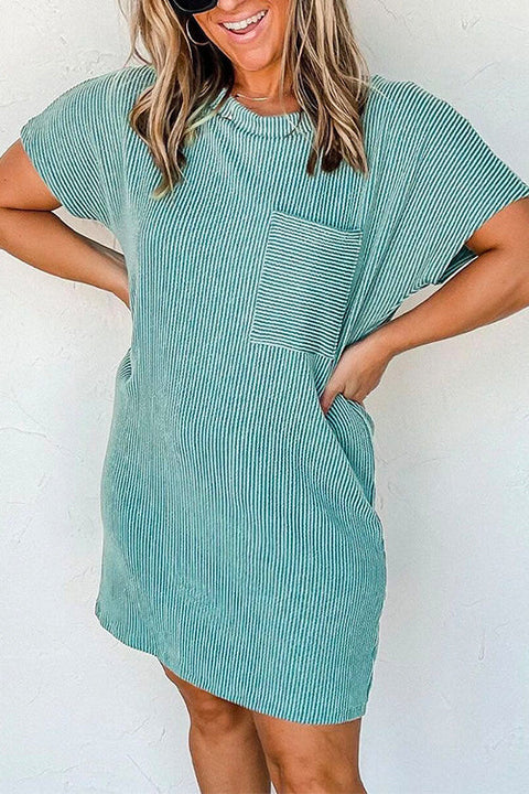 Mixiedress Short Sleeve Pocket Striped T-shirt Dress