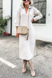 Collared V Neck Side Split Midi Sweater Dress