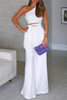 Mixiedress One Shoulder Cut Out Tie Waist Wide Leg Jumpsuit