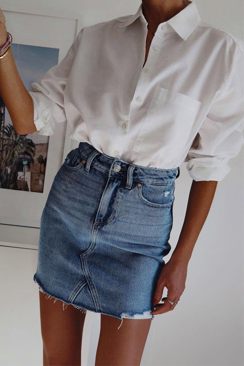 Mixiedress Raw Hem Ripped Denim Mini Skirt