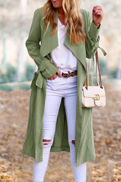 Mixiedress Drap Front Tie Waist Solid Fall Midi Cardigan
