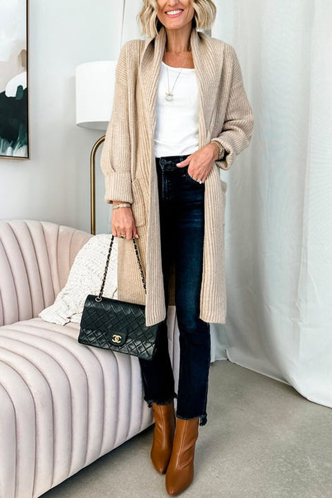 Coziest Open Front Ribbed Knit Midi Sweater Cardigan