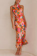 Mixiedress Tie Back Halter Sleeveless Waisted Maxi Floral Dress