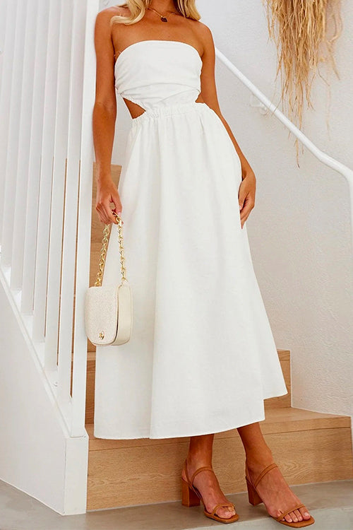 Mixiedress Off Shoulder Backless Cut Out Waist Maxi Swing Dress