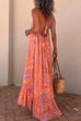 Mixiedress Halter Backless Printed Maxi Ruffle Swing Dress