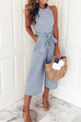 Mixiedress Casual Sleeveless Striped Bow-Knot Wide Leg Jumpsuit