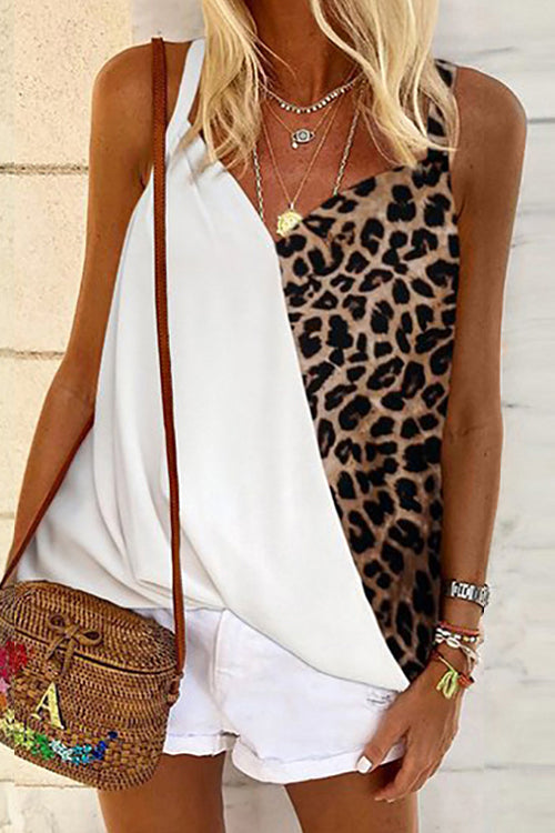 Mixiedress V Neck Leopard Splice Cami Top