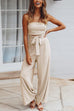 Mixiedress Solid Off Shoulder Sleeveless Tie Waist Jumpsuit