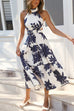 Mixiedress Halter Cut Out Sleeveless Printed Dress