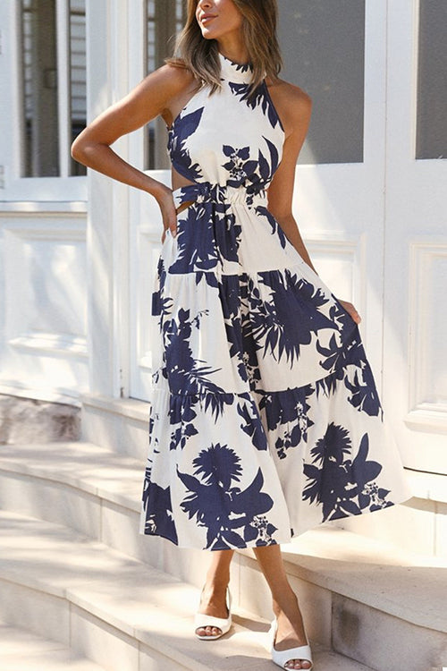 Mixiedress Halter Cut Out Sleeveless Printed Dress