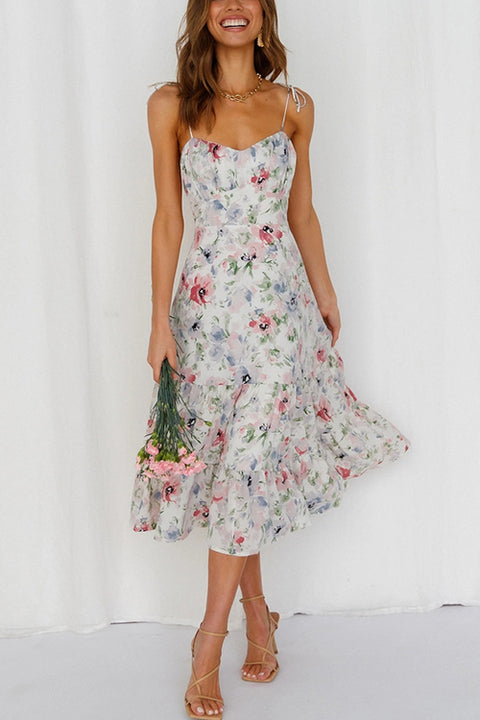 Mixiedress Spaghetti Strap Printed Swing Dress