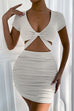 Mixiedress Solid V Neck Short Sleeve Bodycon Dress