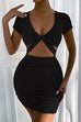 Mixiedress Solid V Neck Short Sleeve Bodycon Dress