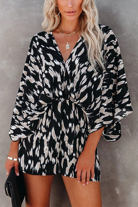 Mixiedress V Neck Batwing Sleeve Printed Romper