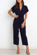 Mixiedress Buttons V Neck Short Sleeve Tie Waist Jumpsuit