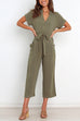 Mixiedress Buttons V Neck Short Sleeve Tie Waist Jumpsuit