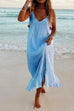 Mixiedress Solid V Neck Ruffle Cami Beach Dress