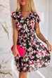 Mixiedress Wrap V Neck Short Sleeve Printed Swing Dress