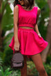 Mixiedress Crewneck Sleeveless Crop Top and Wide Leg Shorts Solid Set